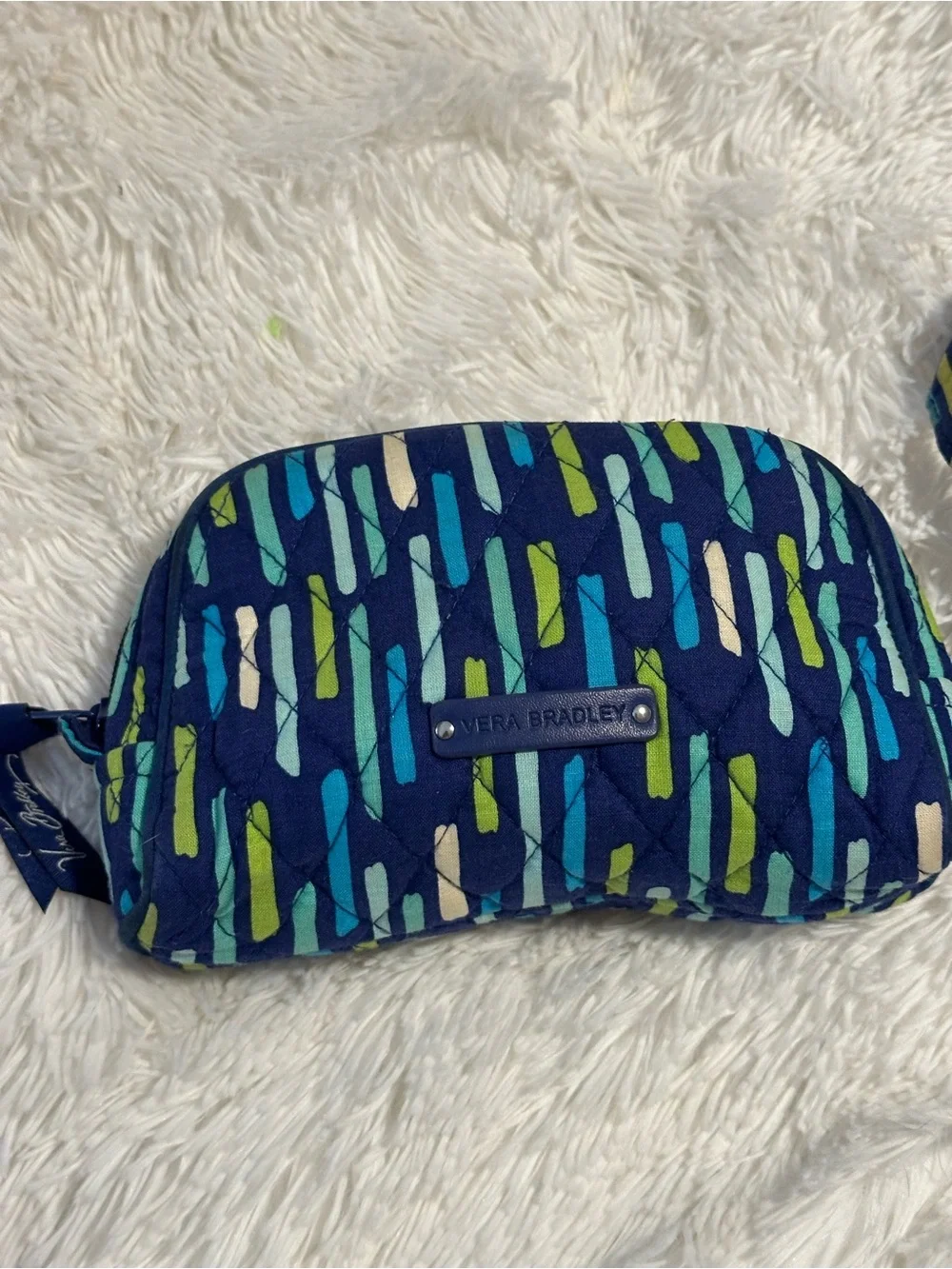 Vera Bradley Navy, Teal, Lime & White Patterned Crossbody with Coin Pouch